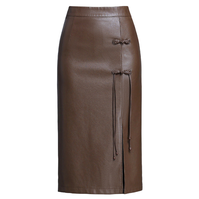 Autumn and winter PU hip hugging half body leather skirt for women