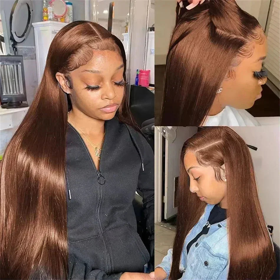 Bone Straight Chocolate Brown Human Hair Wigs