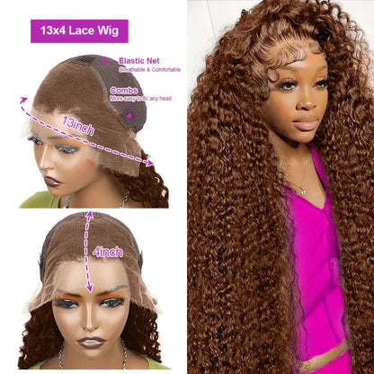 Chocolate Brown Deep Wave Lace Front Curly Wigs