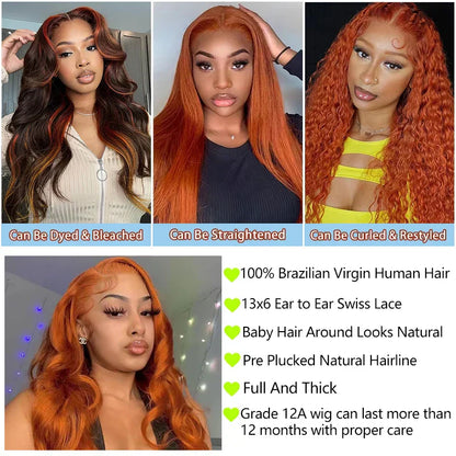 Ginger Orange Lace Front Human Hair Wigs