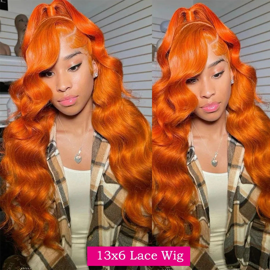 Orange Ginger Body Wave HD Transparent Human Hair Wigs