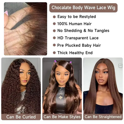 Chocolate Brown HD Lace Front Human Hair Wigs