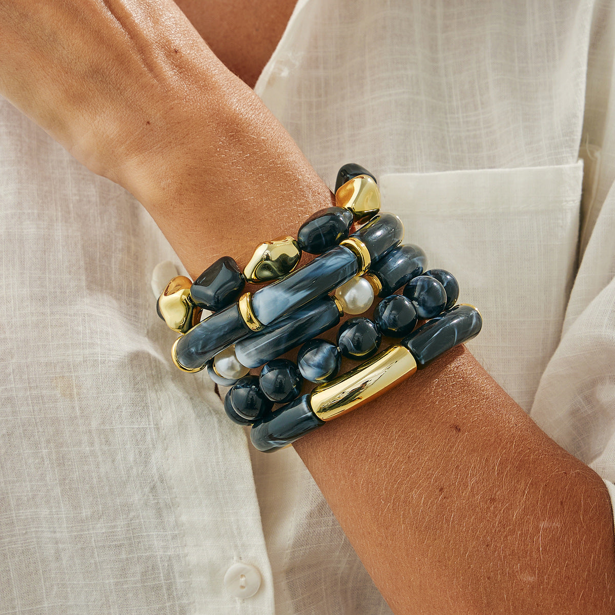 Beaded Blooming Resin Bamboo Elbow Bracelet